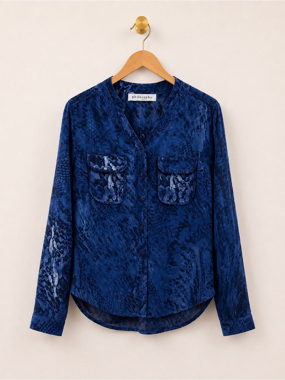 Philosophy Republic Clothing Blue Animal Print Button Front Blouse Size Large
